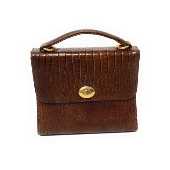 Tianni Vintage Vegan Croc Leather Structured Handbag Top Handle Bag Gold - Picture 2 of 8